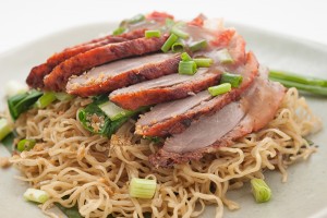Sliced duck with ramen noodles